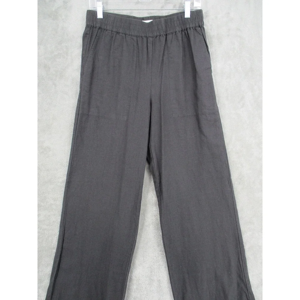 Michael Stars Pants Womens Medium Charcoal Linen Blend Wide Leg Pull On Pockets - Picture 3 of 11